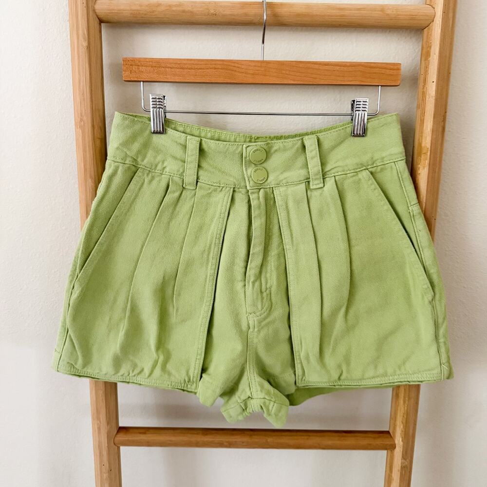ANIMALE Brazil 100% Cotton Pleated High Rise Green Shorts Size 40 US 6